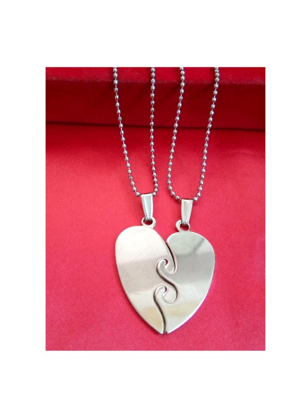 Two Pieces Couple Heart Shape Necklace by Menjewell 